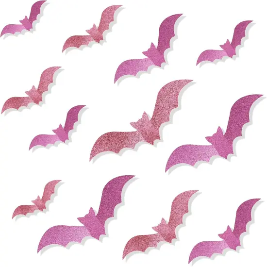 Halloween 3D Glitter Paper Bats Wall Decorations - 48Pcs {1}