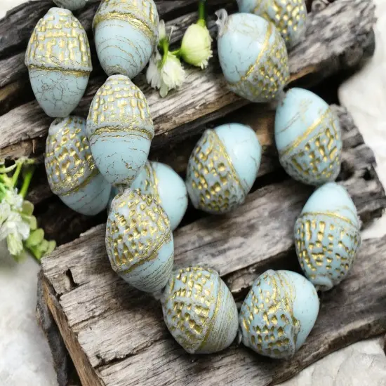 *8* 10x12mm Gold Washed Robins Egg Acorn Oval Beads {3}