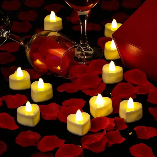 Rose Petals and Candles Set for Romantic Decorations, 48 Romantic Candles with 4000 Fake Rose Petals for Special Night, Hotel Room, Date Night, Bedroom, Valentine's Day Decorations {2}