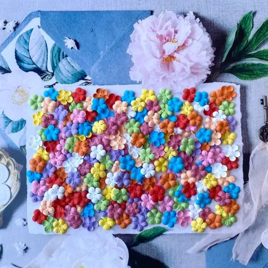 200 Pcs Handmade Mulberry Paper Stephania Venosa Flowers Petals 15x15 mm Scrapbooking Wedding DIY Craft Supplies Card Artificial Flowers {3}