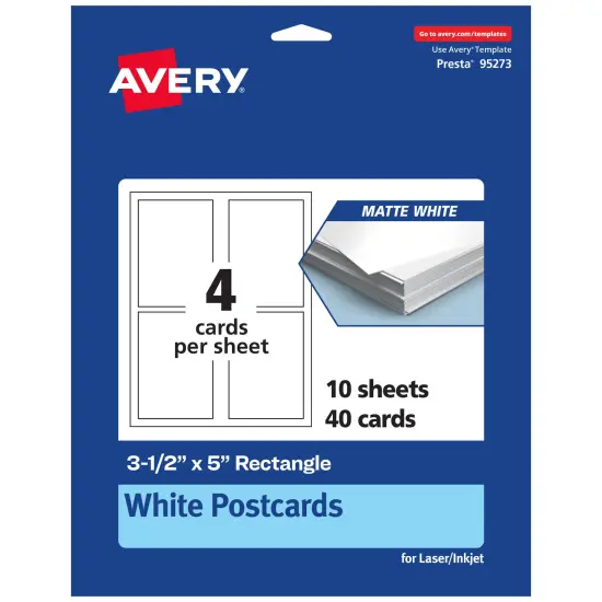 Avery Printable Matte White Cards, 3.5" x 5" Rectangle {1}