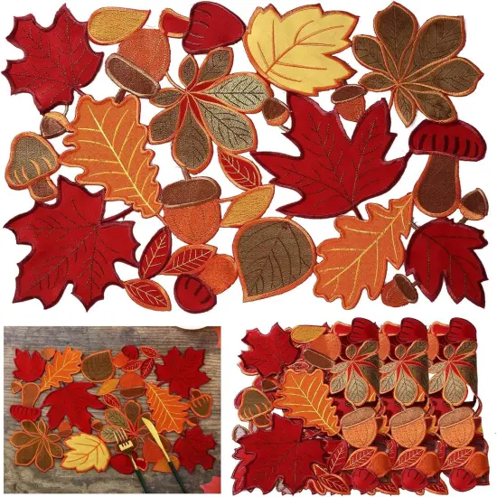 Set of 6 Fall Maple Leaves Placemats - 11 x 17 Inch {1}