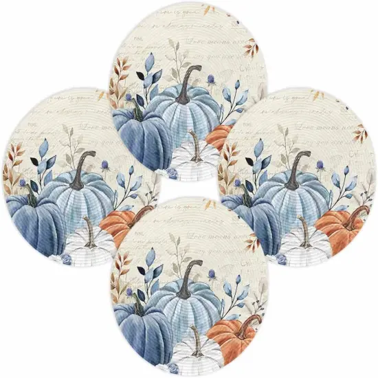 Fall Round Placemats Set of 4 Thanksgiving Blue Pumpkin Place Mats(Blue Pumpkin) {1}