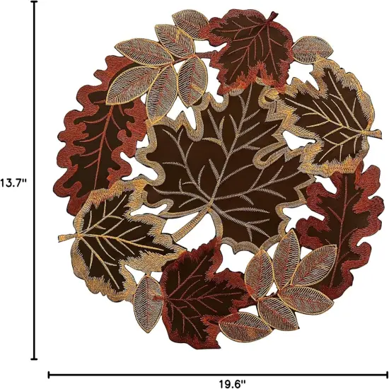 Set of 4 Round Fall Embroidered Placemats with Maple Leaves Design - 13.7 &times; 19.6 inches {5}