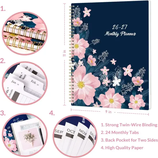 2026-2027 Monthly Planner/Calendar - Jan. 2026 - Dec. 2027, 9" x 11" Planner 2026-2027, 2-Size Pocket, Monthly Tabs, Premium Paper {3}