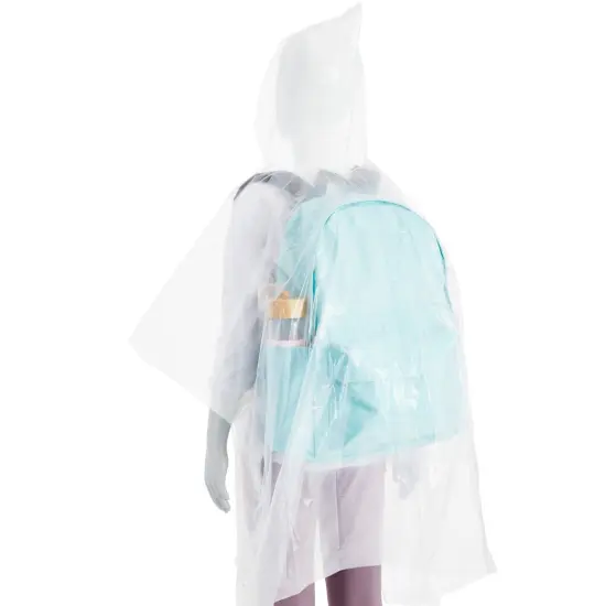 20-Pack Disposable Rain Ponchos for Kids - Emergency Plastic Raincoats with Hood for Boys and Girls Ages 3-14 (4 Colors, Clear) Multicolor {5}