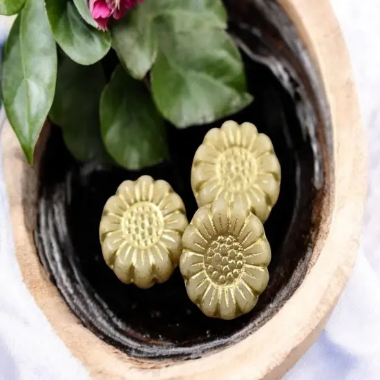 *12* 13mm Gold Washed Opaque Beige Ivory Sunflower Coin Beads {4}