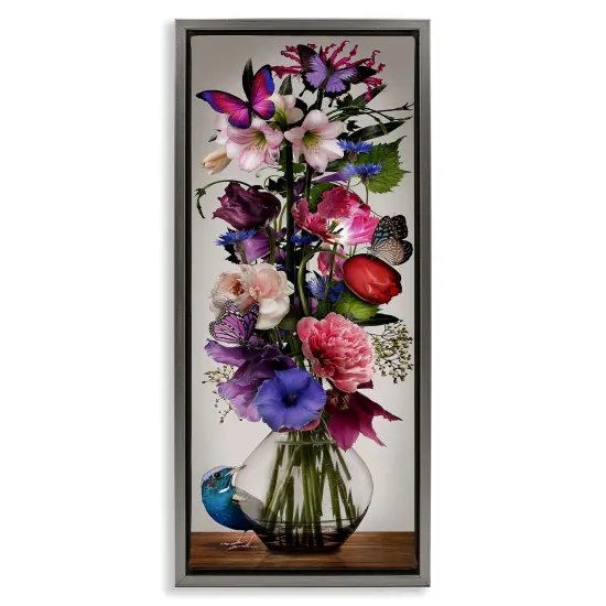 Stupell Industries Bird Peeking at Bouquet Framed Floater Canvas Wall Art Design by Reinders {1}