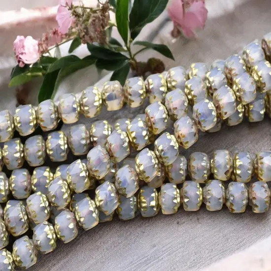 Gold Washed Matte Gray Crystal Opaline Picasso Cathedral Beads {4}