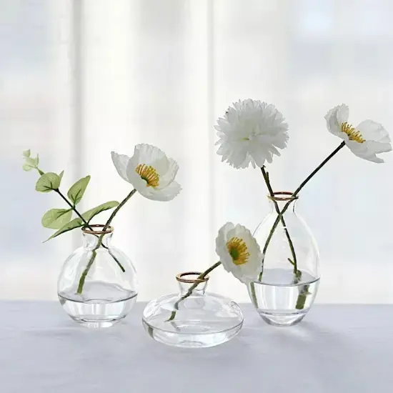 3 Clear Small Glass Flower VASES Metallic Gold Trim Table Centerpieces Party {4}