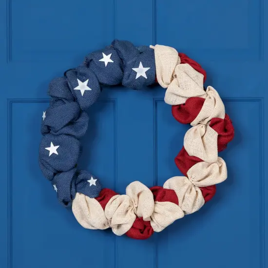 Northlight Americana Stars and Stripes Burlap Patriotic Wreath - 20" - Unlit Red {1}