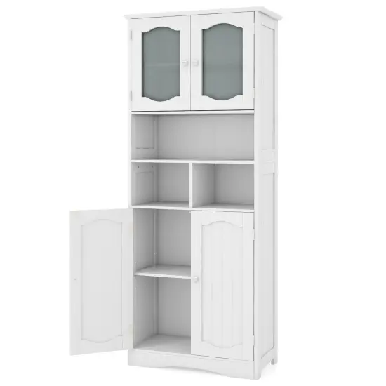 58.5 Inch Freestanding Linen Bathroom Storage Cabinet with Frost Glass Doors White {1}