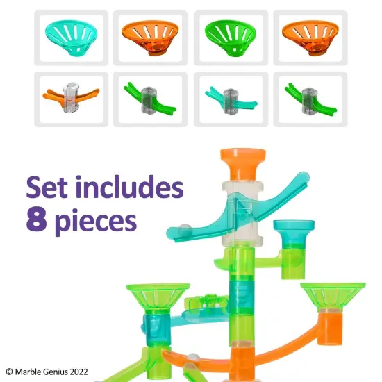 Marble Genius Stunts Slider Set, 8 Pcs Total, 4 Two-Way Sliders and 4 Catch Buckets, Add-On Pieces for Extending Your Marbles Stunt Racing Runs, Ages 5 and Up Multicolor {2}