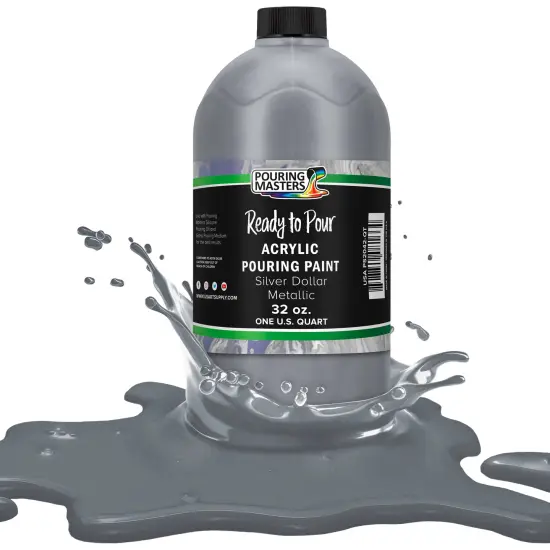 Pouring Masters Silver Dollar Metallic Ready to Pour Acrylic Pouring Paint - Premium 32-Ounce Pre-Mixed Fluid Acrylic Paint - Fluid Art Supplies for Canvas, Wood, Paper, Tile & Rocks {1}