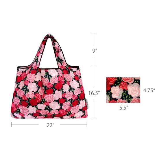 Wrapables Large Foldable Tote Nylon Reusable Grocery Bags, Pink Roses {2}