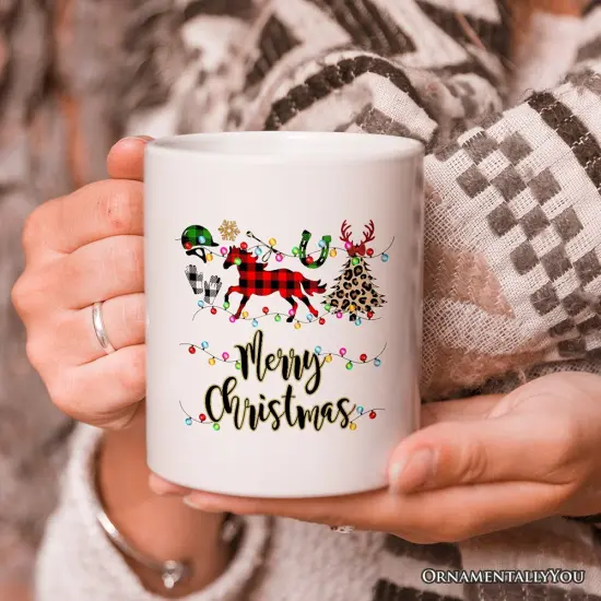 Horse Buffalo Plaid Christmas Mug, Equestrian Gift {2}