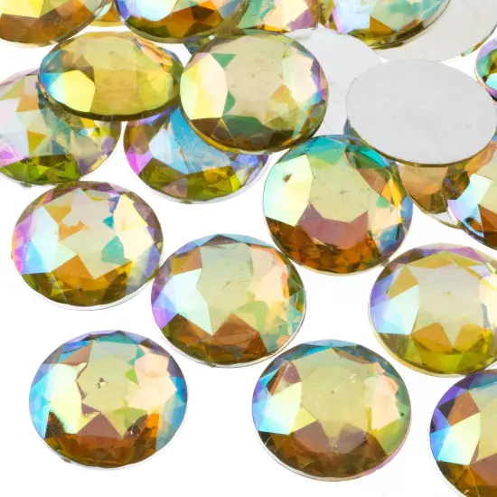John Bead 25mm Round Acrylic Flat Back Rhinestones, 100pcs Yellow AB {1}