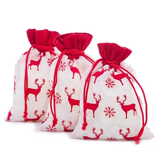 White & Red Christmas Deer Fabric Bag 6&rdquo; x 8&rdquo; Holiday Packaging {2}