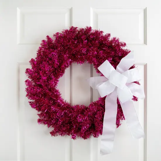 Northlight Metallic Tinsel Artificial Christmas Wreath - 24" - Dark Pink - Unlit {1}