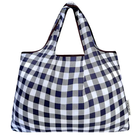 Wrapables Large Foldable Tote Nylon Reusable Grocery Bags, Black Checkers {3}