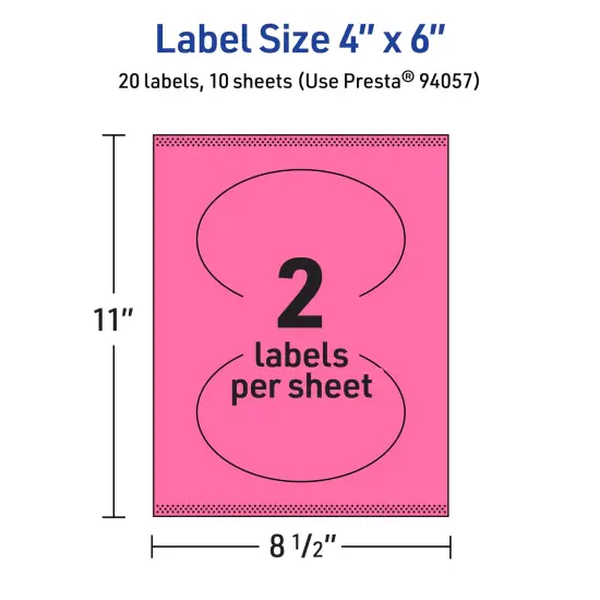 Avery Bright Pink Paper Labels, 4" x 6" Oval {5}