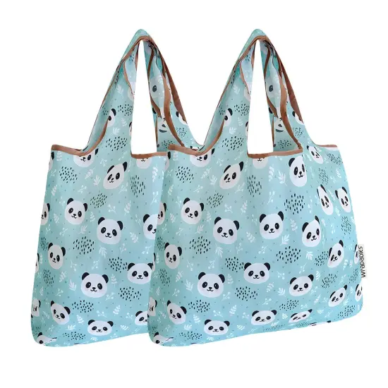 Wrapables Foldable Tote Nylon Reusable Grocery Bag (Set of 2), Panda {1}