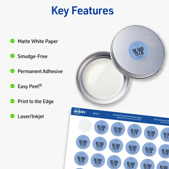 Avery Printable Round Labels with Sure Feed, 1" Diameter, Matte White, Permanent Adhesive, Laser & Inkjet Printers, 1,200 Blank Labels (5656) {2}