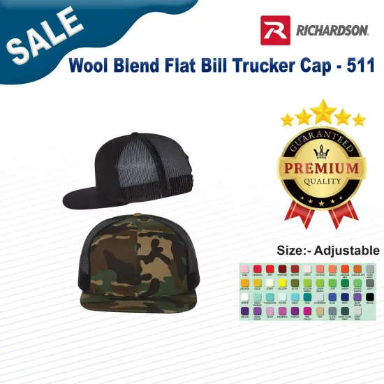 Richardson&reg; Wool Blend Flat Bill Trucker Cap Heath Charcoal/White {3}