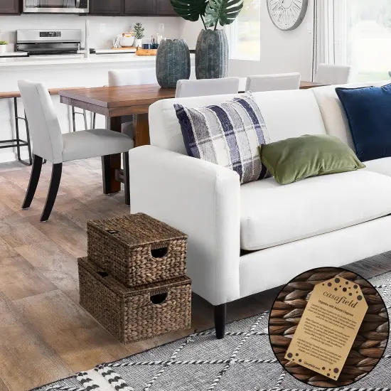 Water Hyacinth Storage Baskets with Lids, Rectangular Woven Wicker Tote Bins {4}