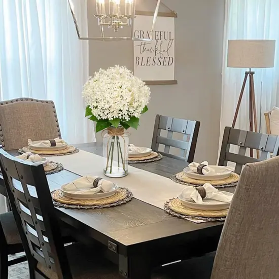 Artificial Hydrangea Flowers in Glass Vase with Faux Water, 13.8" Fake Cream Hydrangeas Arrangement Centerpiece for Home Caf&eacute; Kitchen Bathroom Decoration {2}