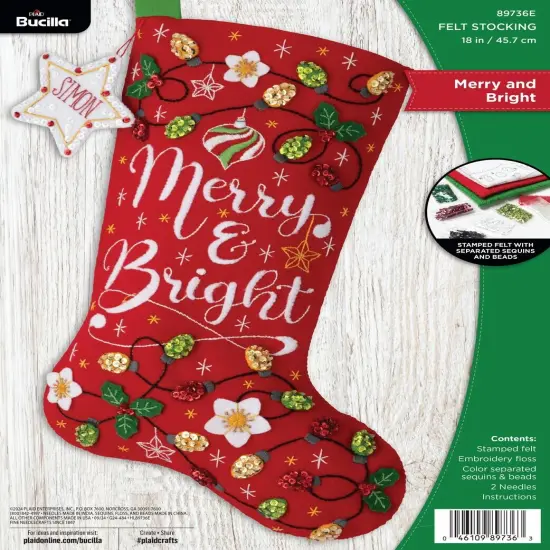 Bucilla Felt Stocking Applique Kit 18" Long-Merry And Bright {1}