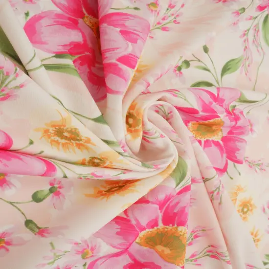 1 Yard DTY Floral Digital Print Fabric, 180 GSM Polyester Spandex 58/60" Width CHAMBRAY {2}