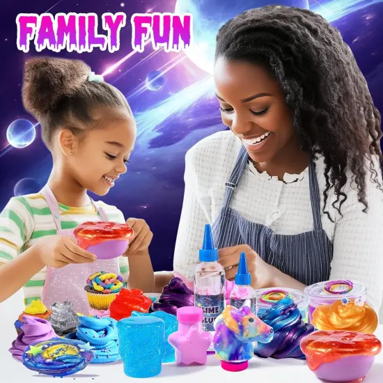 Mini Galaxy Slime Kit with Glow in The Dark Stickers, Making Butter Slime for Kids {3}
