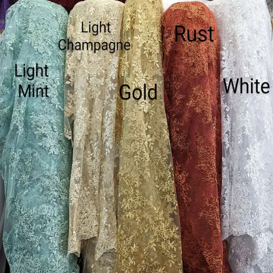 1 Yard Bridal Lace with Sequins Mesh Fabric Corded Flower Pattern 100% Polyester 50/51 Inches width Rust {2}