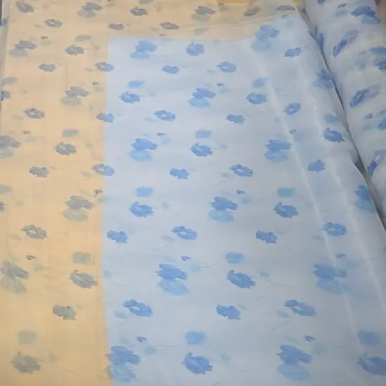 1 Yard Light Blue Organza Fabric with Dark Blue Flowers Sheer Lightweight Polyester 58/59 inches wide {2}