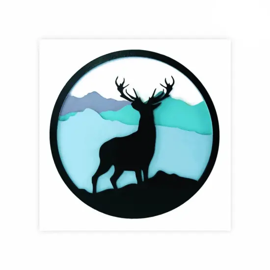 Rosa Talent Deer in the Mountains - 3D Painting Set. Primed Fiberboard. 6 Layers. 11.81*11.81 inches. {1}