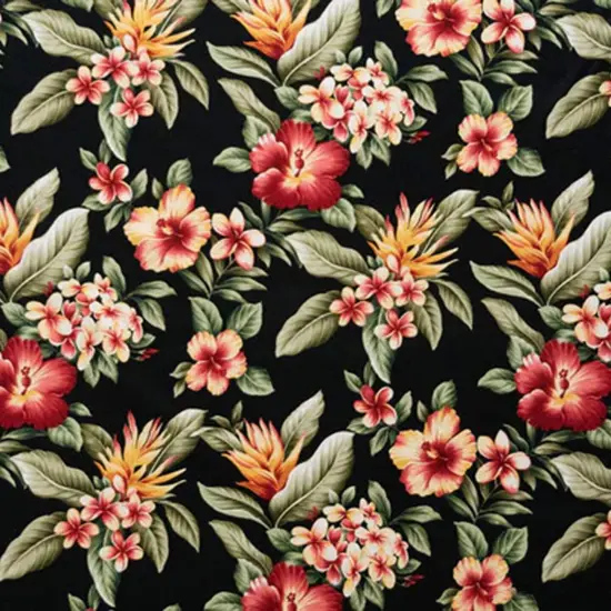 1 Yard Plumeria Hibiscus Banana Leaf Fabric, 100% Cotton Upholstery Fabrication, 56-58 inches Wide Black {1}