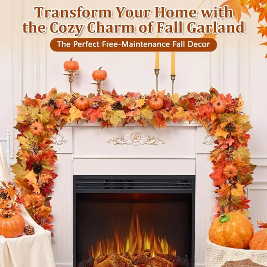5.9 Ft Fall Leaves Garland with Pumpkins {2}