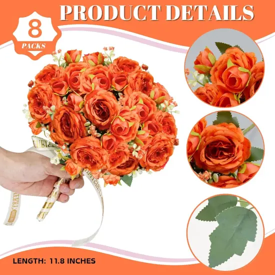 8Pcs Peonies Artificial Flowers - Burnt Orange {2}