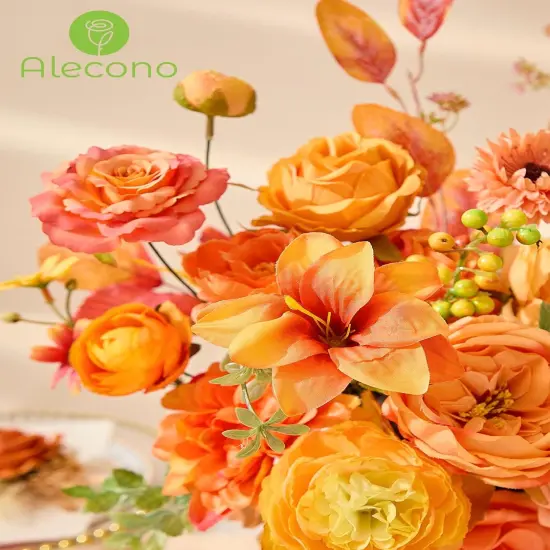 Artificial Bright Orange Silk Flowers {4}