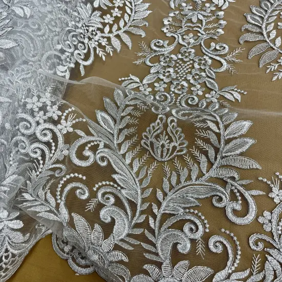 1 Yard Elegant Corded Bridal Lace Fabric Embroidered on 100% Polyester Net Mesh 52" Width Gold {7}
