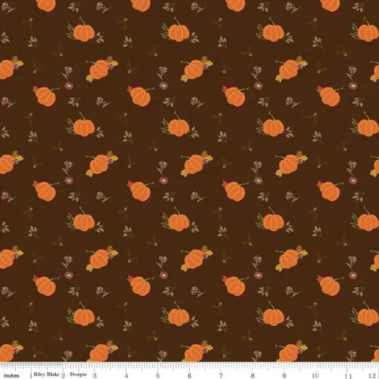 The Awe of Autumn Pumpkins Brown 43"/44" Fabric Per Yard {1}