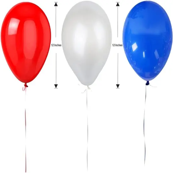 100 Pieces Patriotic Latex Party Balloons 12 Inches - Red Blue White {2}