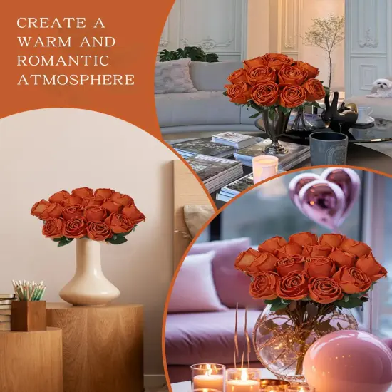 10 Pcs Artificial Silk Rose Flowers with Long Stems(Burnt Orange) {4}