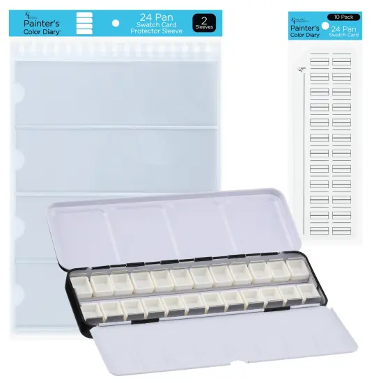 New York Central Watercolor Palette - 24 Empty Half Pans Boxes and Palette with 10 Watercolor Swatch Cards and 2 Swatch Card Sleeves {1}