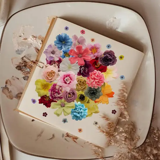 24 Pcs Faux Silk Flowers Heads Fake Rose Daisy Peony(Orange) {2}