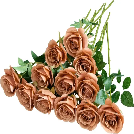 12pcs Rose Artificial Flowers Fake Roses(Orange ) {1}