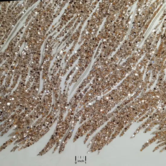 1 Yard Beaded & Sequined Embroidered Lace Fabric on Polyester Mesh, 52" Wide Silver {3}