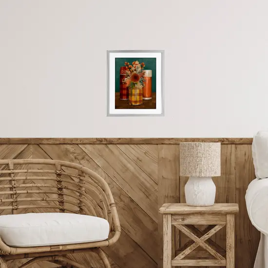 Autumnal Thermos & Botanicals Print Under Glass Wall Art Gray {2}