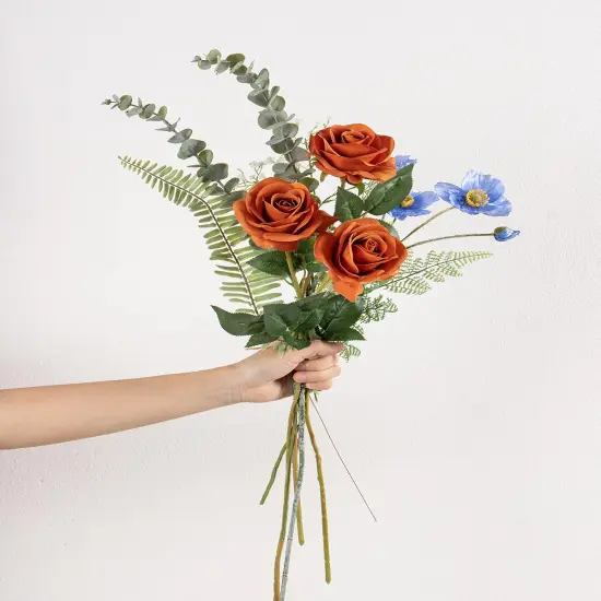 10pcs Silk Roses Artificial Flowers - Burnt Orange {3}